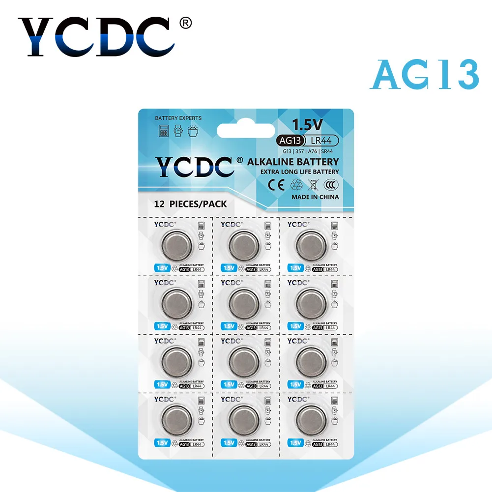 

YCDC, 12 шт., батарейки AG13 кнопочные A76, LR44, LR44, SR44, 357, ag13, L1154 для игрушек, часов, пультов дистанционного управления, 1,5 в, одноразовая батарея