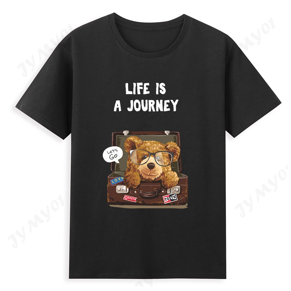 

2021 New Anime Bear T Shirt Kawaii Female Short-sleeved Animal Cotton Print Unisex Black Cartoon Bear Top