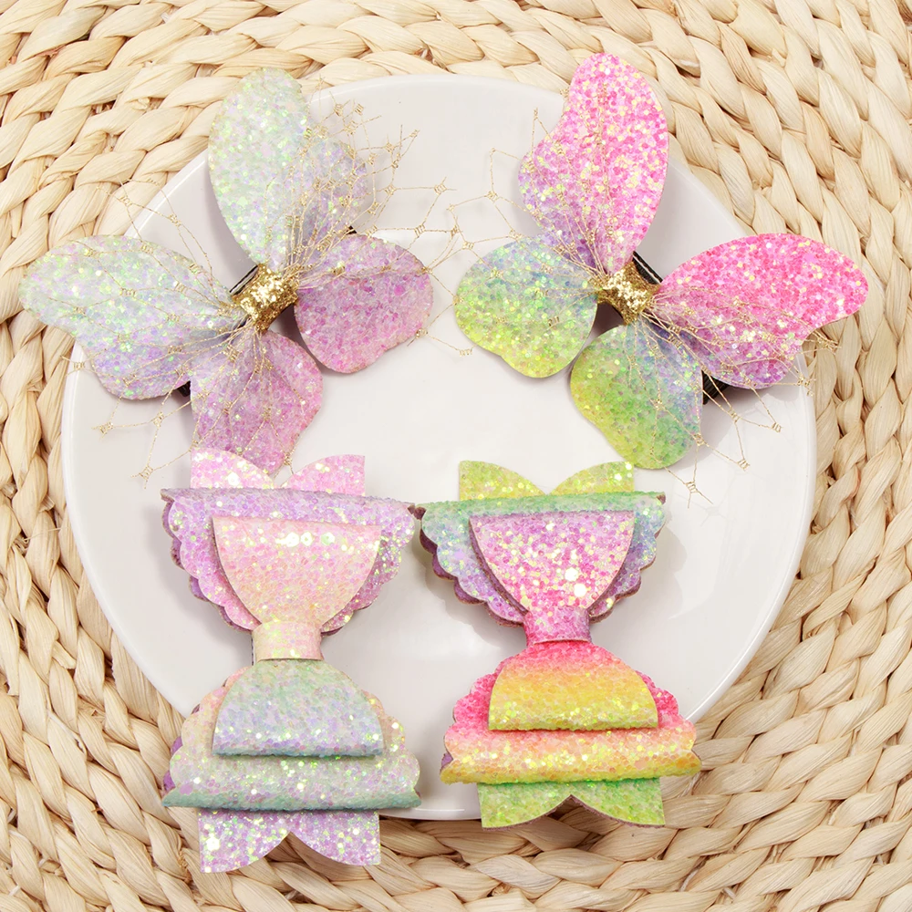Разноцветные заколки для волос с бантами маленьких девочек блестящие