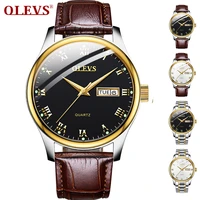 luxury brand olevs men quartz week display watches mens date clock man casual genuine leather waterproof luminous wristwatch
