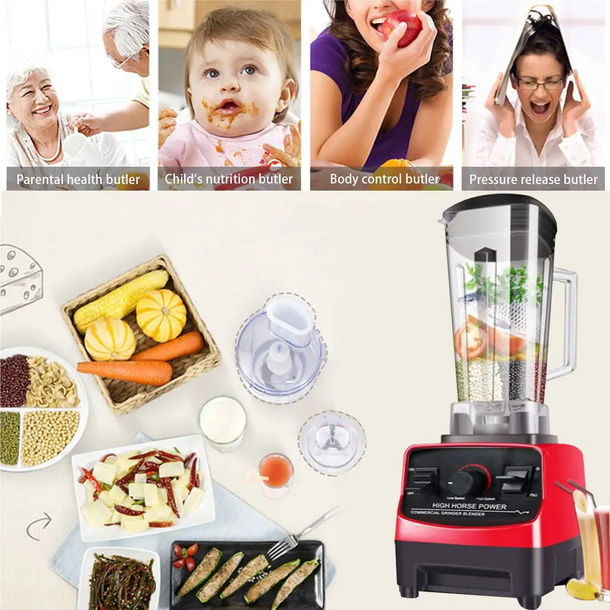 Высокоскоростной коммерческий блендер зеркальный кухонный комбайн