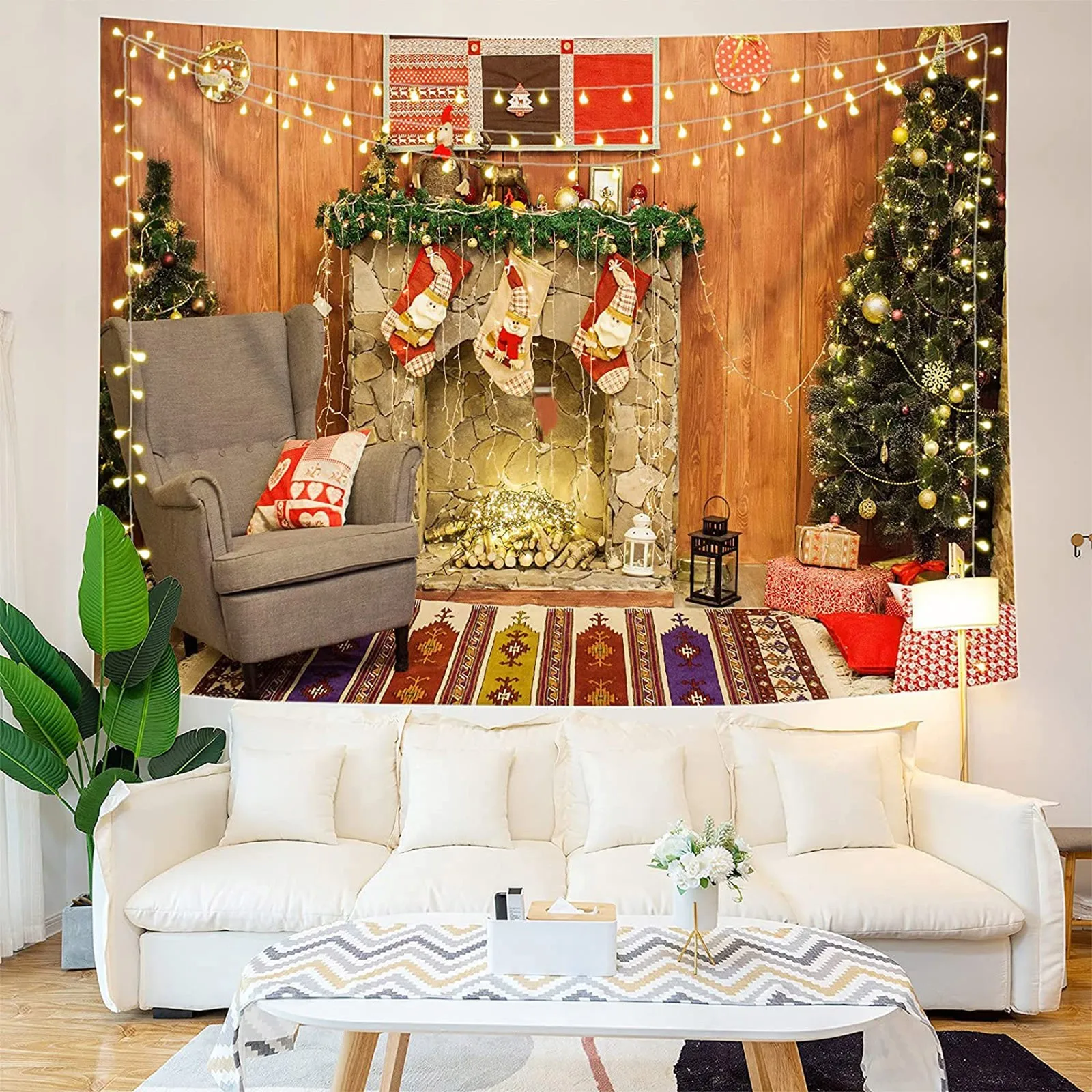 

2022 Christmas Tree Tapestry Christmas Gift Fireplace Christmas Farmhouse Decoration Kitchen Wall Blanket Feliz Navidad