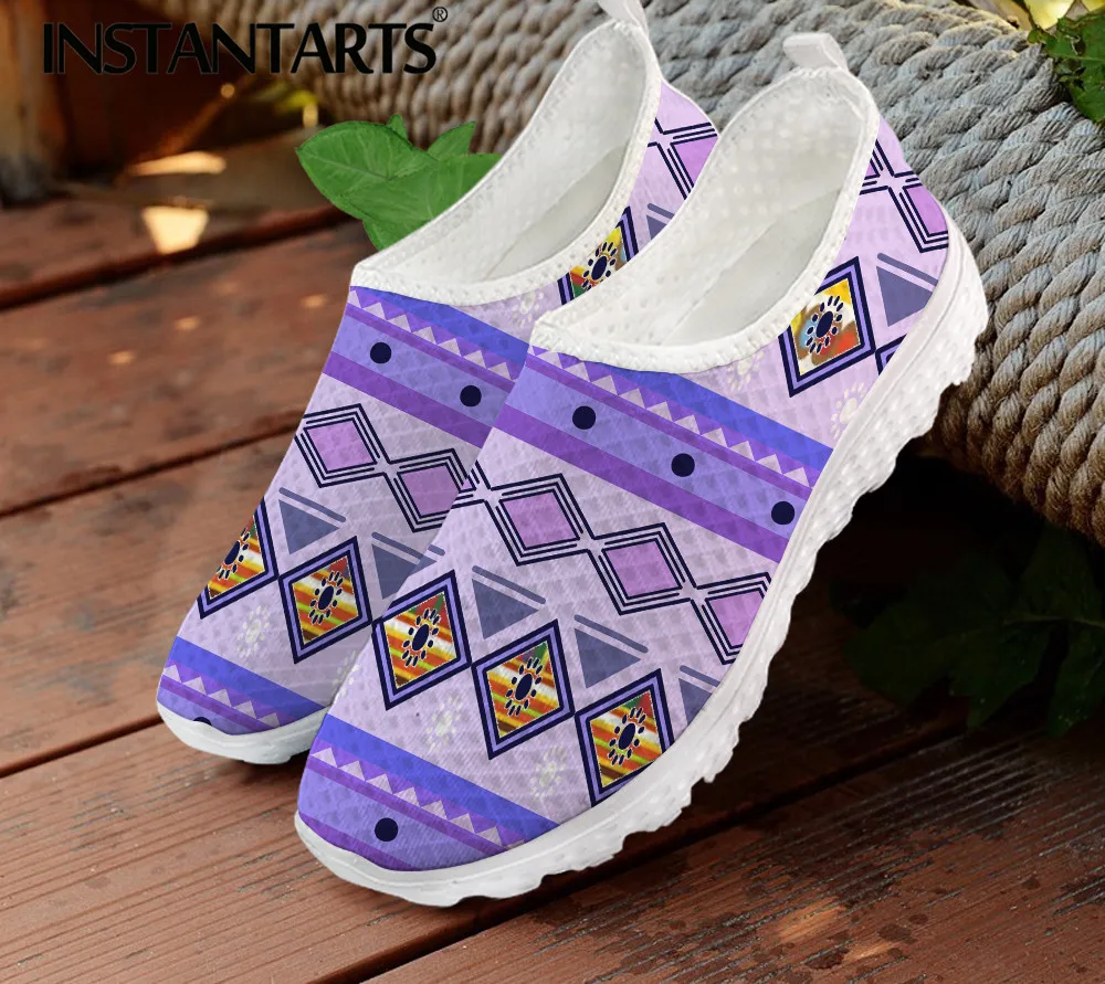 

INSTANTARTS Fashion African Tribal Pattern Flat Shoes for Women Slip on Mesh Sneaker Breathable Casual Loafers Lazy Footwear
