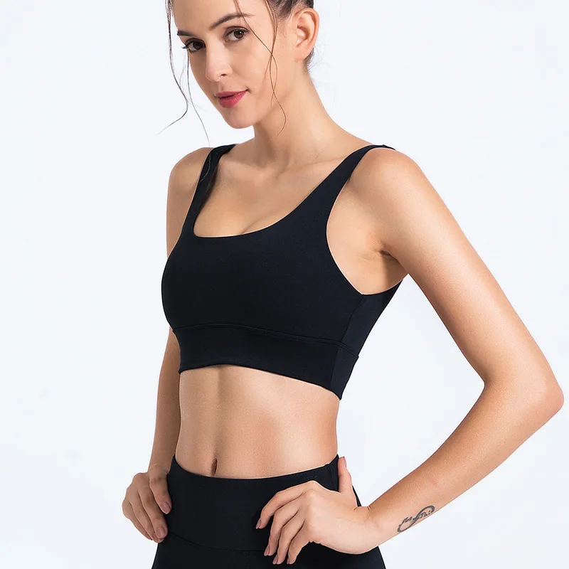 

Solid Color Wide Strapless Backless Sports Vest Shockproof Gather Sling Yoga Bra Women's Quick-drying Fitness Underwear