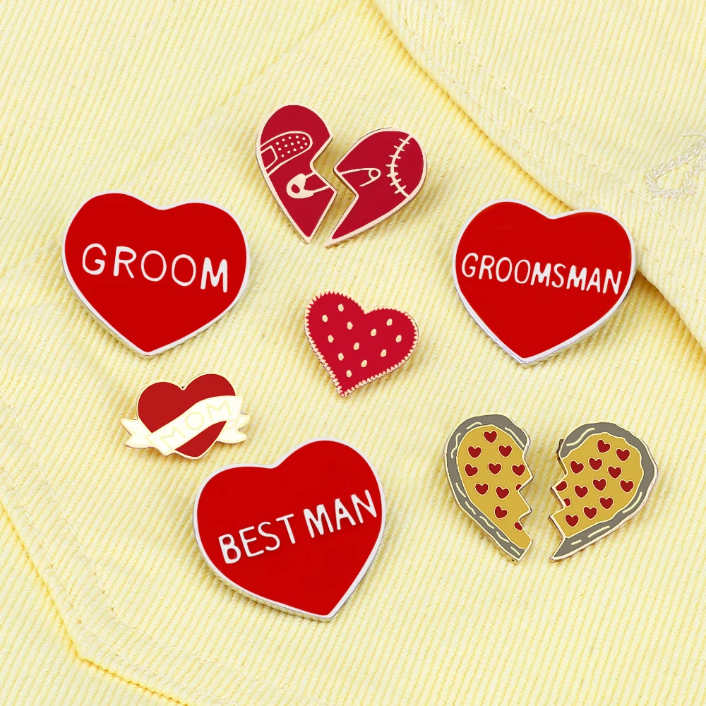 Эмалированные булавки в форме сердца пицца Мультяшные милые красные Броши