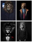 Картина на холсте с изображением костюм с изображением Льва животных, тигр, медведь, олень, черно-белые настенные картины для гостиной, Современные Декоративные плакаты