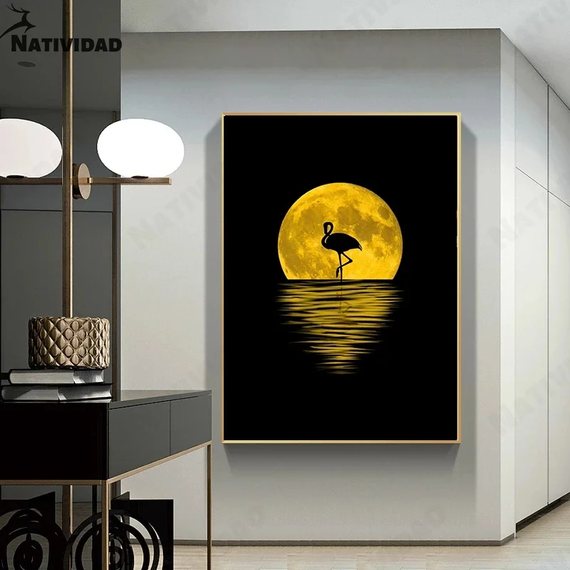 Фото Настенный постер Impression Moon с изображением животных и отражения ночного видения, Модный Современный домашний декор для гостиной, спальни №1