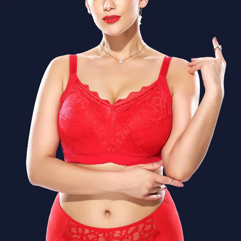 Plus Size Women's Minimizer Bra Lace Full Cup Wirefree Non-Padded Lingerie For Female 75 80 85 90 95 100 105 110 C D E F G H I J