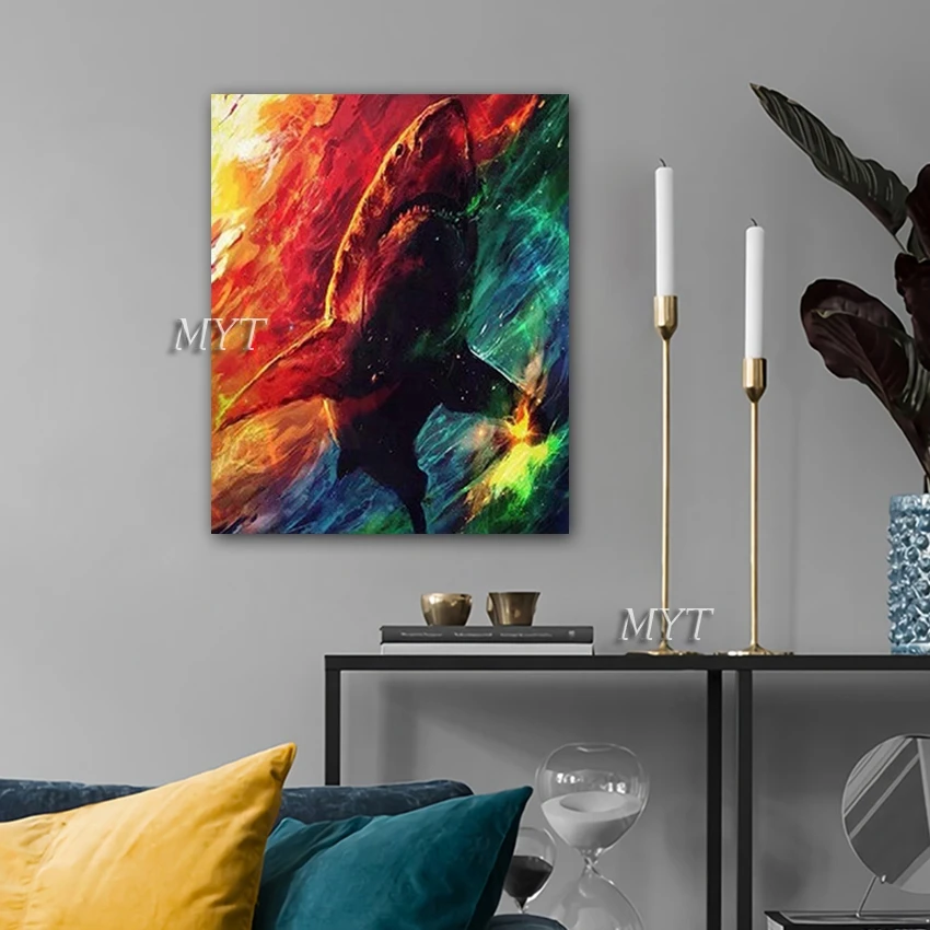 Pure Hand-painted Abstract Shark Oil Painting Wall Canvas Art Acrylic Paintings Home Decoration Hangings Pictures Artwork | Дом и сад
