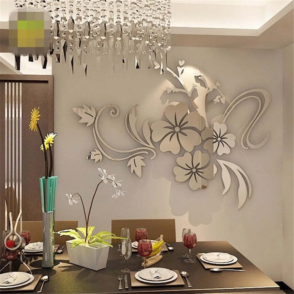 Exquisite Flower 3d Mirror Wall Sticker Art Removable Decal Mural Family Bedroom Tv Background Decoration Home | Дом и сад