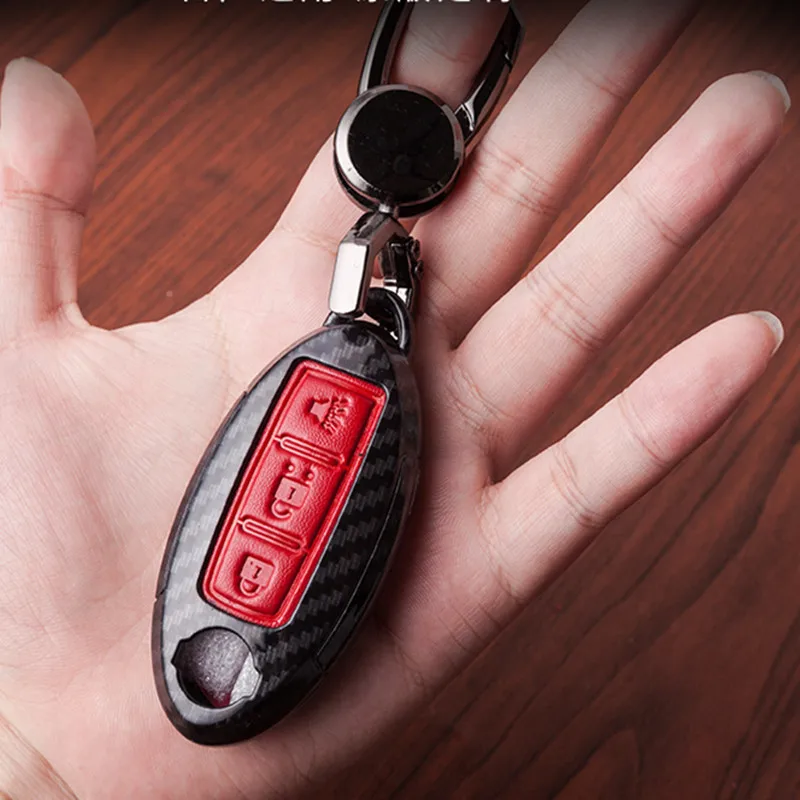 Кожаный чехол для ключа из углеродного волокна Nissan Versa Maxima Altima Rogue Armada Sentra Murano Infiniti