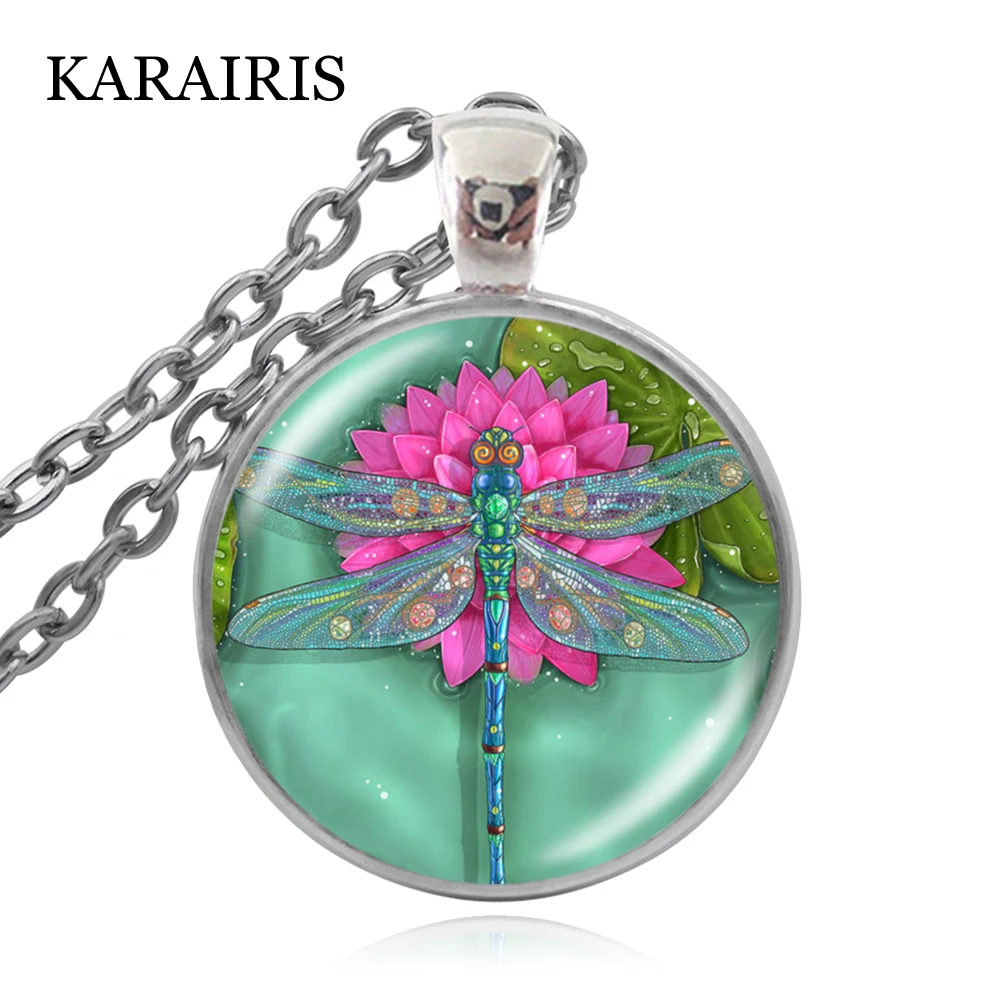 

KARAIRIS 2020 New Steampunk Dragonfly Necklace Colorful Beauty Dragonfly Cabochon Glass Pendant Unisex Jewelry Necklaces