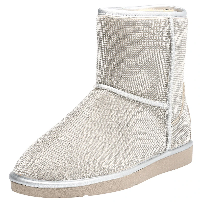 

Women Boots 2020 Winter New Snow Boots Women Flat Full Rhinestones Plus Velvet Thick Cotton Fashion Boots Plus Size 33-43