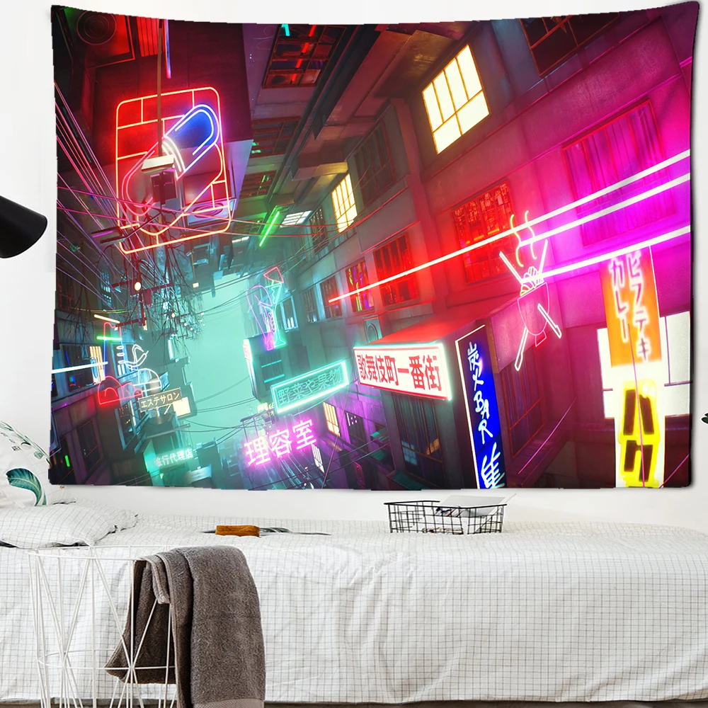 

Гобелен в японском стиле для улицы, ночного пейзажа, настенная подвесная комната, спальни, гобелены, искусство