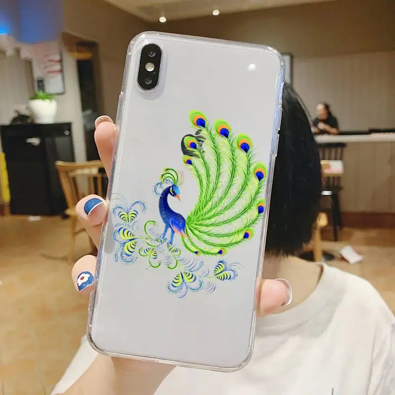 

Peacock beautiful art fashion design Phone Case Transparent soft For iphone 5 5s 5c se 6 6s 7 8 11 12 plus mini x xs xr pro max