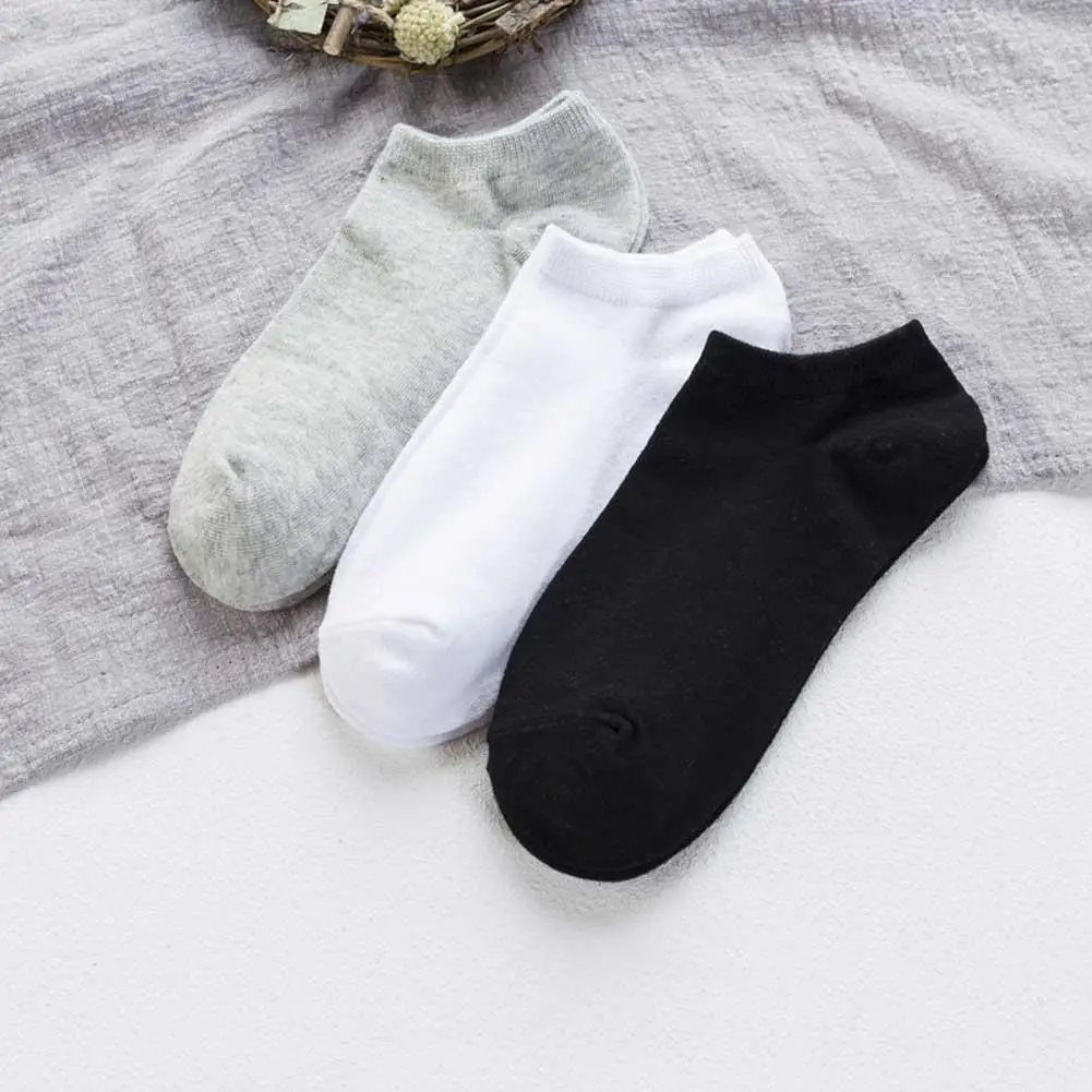 Pure Color Shallow Mouth Socks Breathable Sweat-Absorbent Deodorant Cotton Socks One Size (39-44) Men Women All Year Round