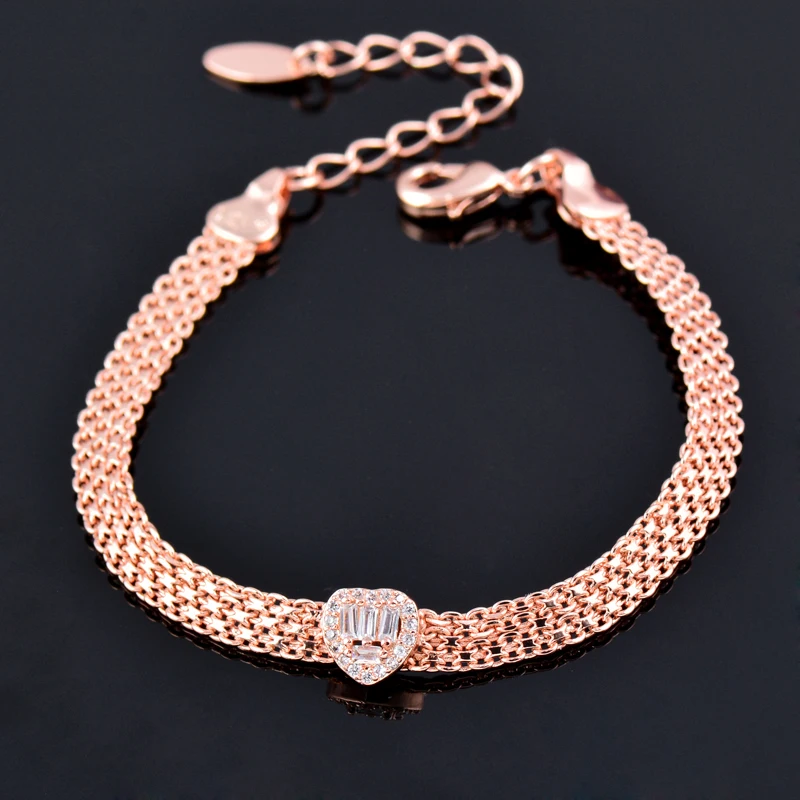 Женский браслет с подвеской в виде сердца розовое золото серебро металлическая