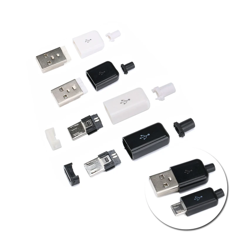 10 шт./лот 5 контактный разъем Micro USB штекер черный/белый сварочный кабель для