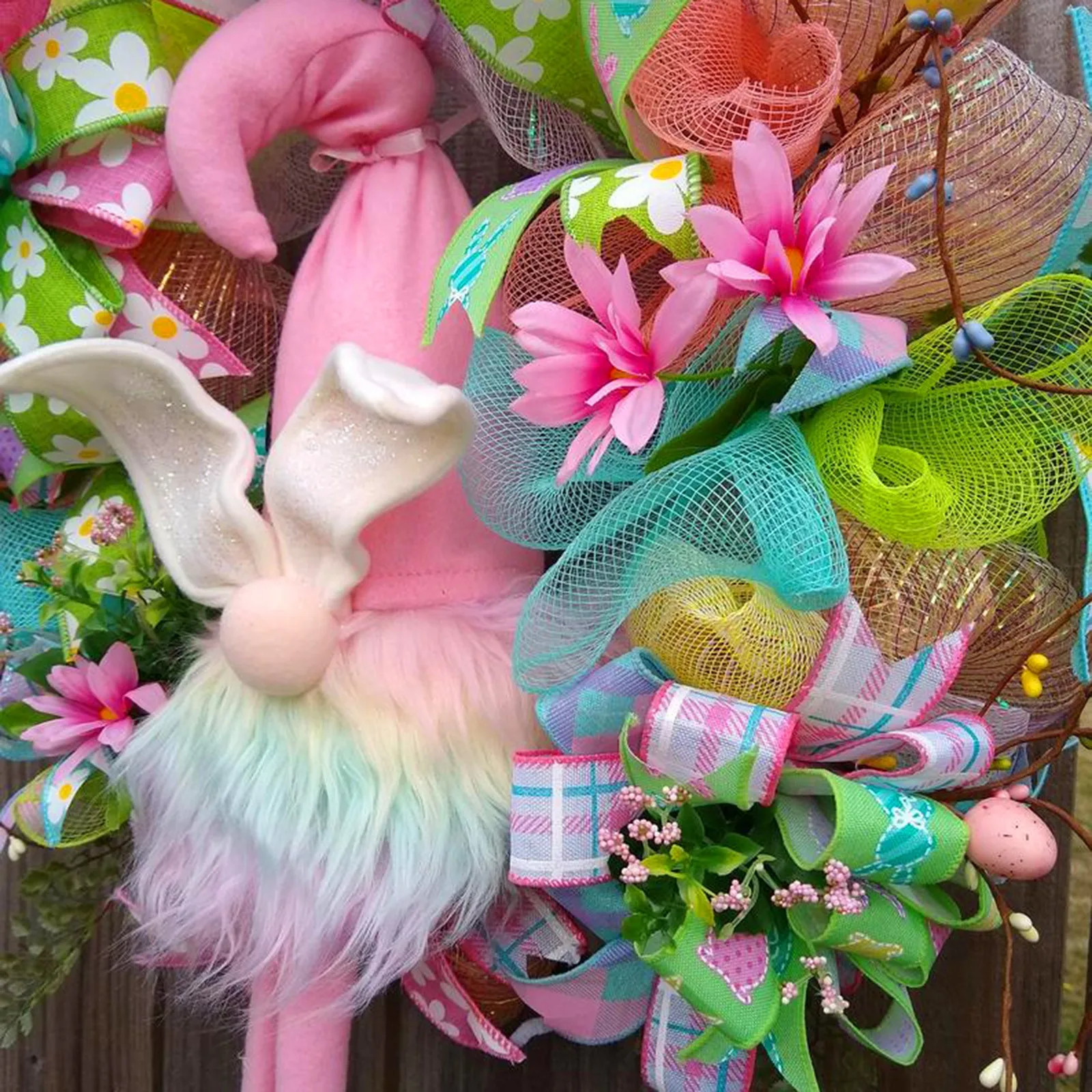 

Easter Decoration Wreath Faceless Doll Bunny Wreath Front Door With Flowers And Eggs Gnome Easter Cute Bunny Decorations Wreath