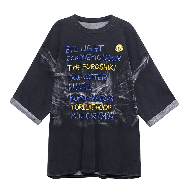 

Johnature Summer New Embroidery Print Long Women T-Shirts 2021 Fashion Loose O-neck Half Sleeve Female Tops