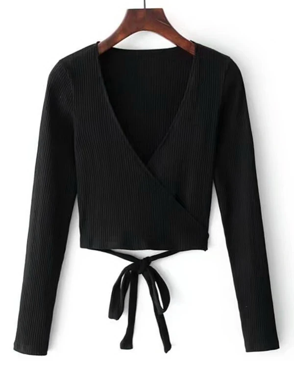 ZAFUL трикотажный ребристый топ с запахом женский v образным вырезом однотонный