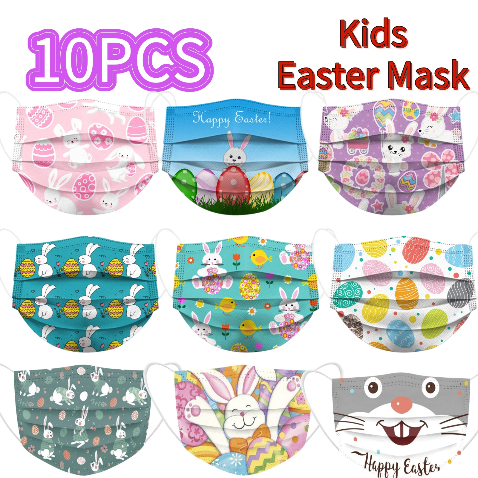 10 шт. детская Пасхальная одноразовая маска для лица с принтом кролика |