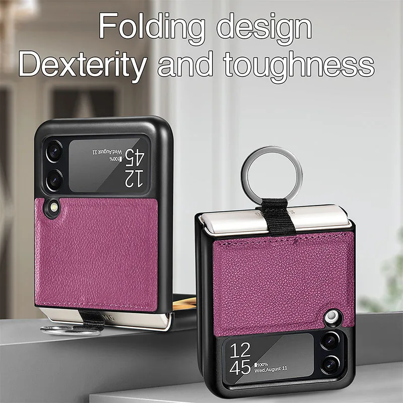 

Folding Smartphone Case with Ring for Samusng Galaxy Z Flip3 5G Luxury Leather Mobile Phone Case for Samusng Galaxy Z Flip 3 5G