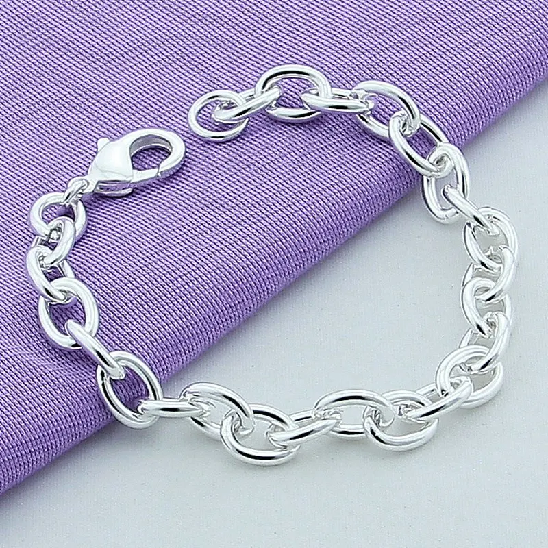 

925 Sterling Silver 8-Inch Basic Chain Bracelet For Woman Charm Wedding Engagement Fashion Party Jewelry