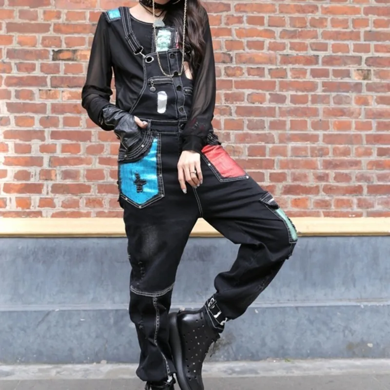 2020 Spring Women Loose Casual Harem Pants Silver Vest + Female Patchwork Jumpsuit Two Pieces Set Street Style Hip Hop Trousers | Женская
