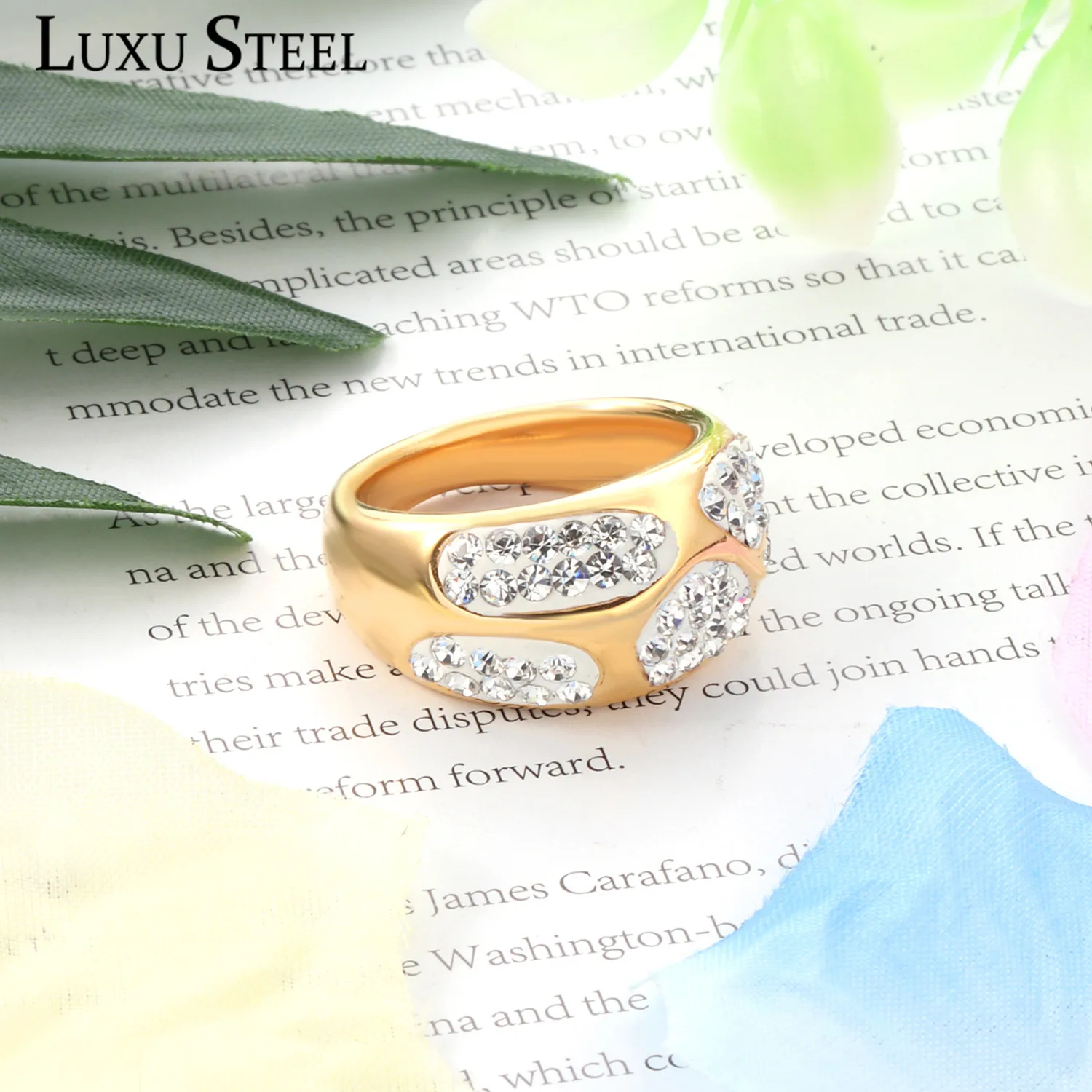 Роскошные золотые кольца с фианитом класса ААА женские круглые из нержавеющей