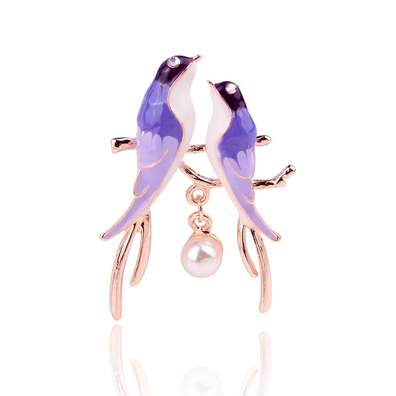 Брошь для мужчин и женщин TODOX фиолетовая брошь с жемчужинами в виде птиц