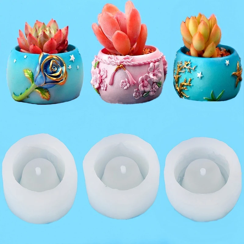 

1PC DIY Succulent Plants Pot 3D Silicone Mold Rose Flower Pot Bonsai Pot Resin Casting Plaster Mold DIY Clay Resin Craft Moulds