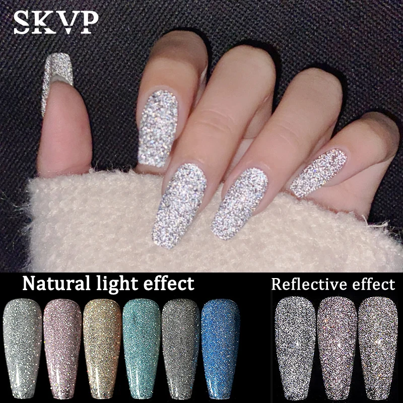 

SKVP Reflective Diamond Gel Nail Polish 8ML Sparkling Glitter Laser Nail Gel Art Semi Permanent Top Coat Base Gel Varnish