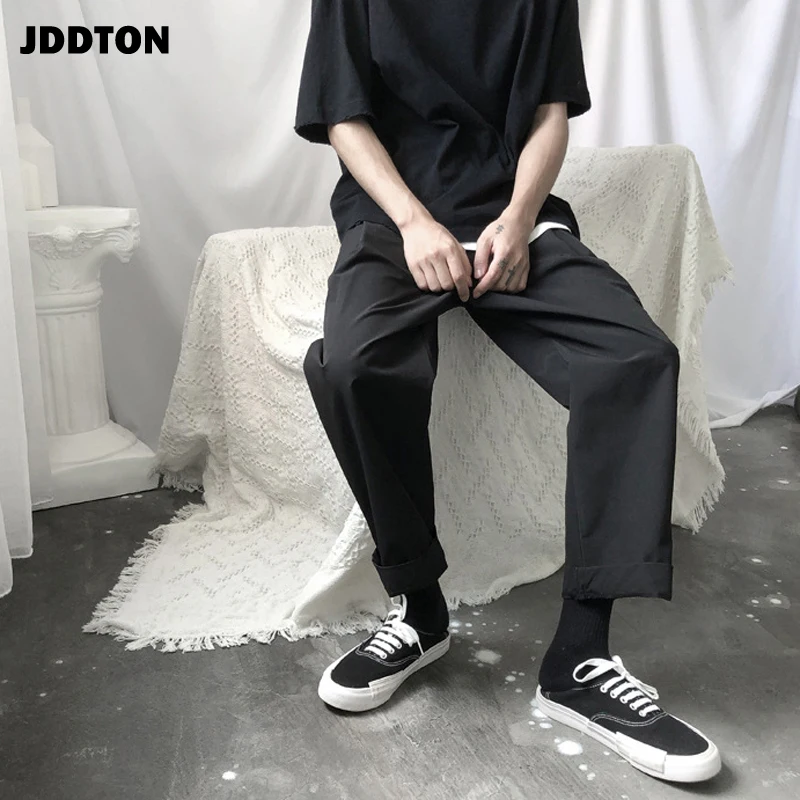 Мужские черные однотонные брюки JDDTON тренировочные штаны прямые до щиколотки