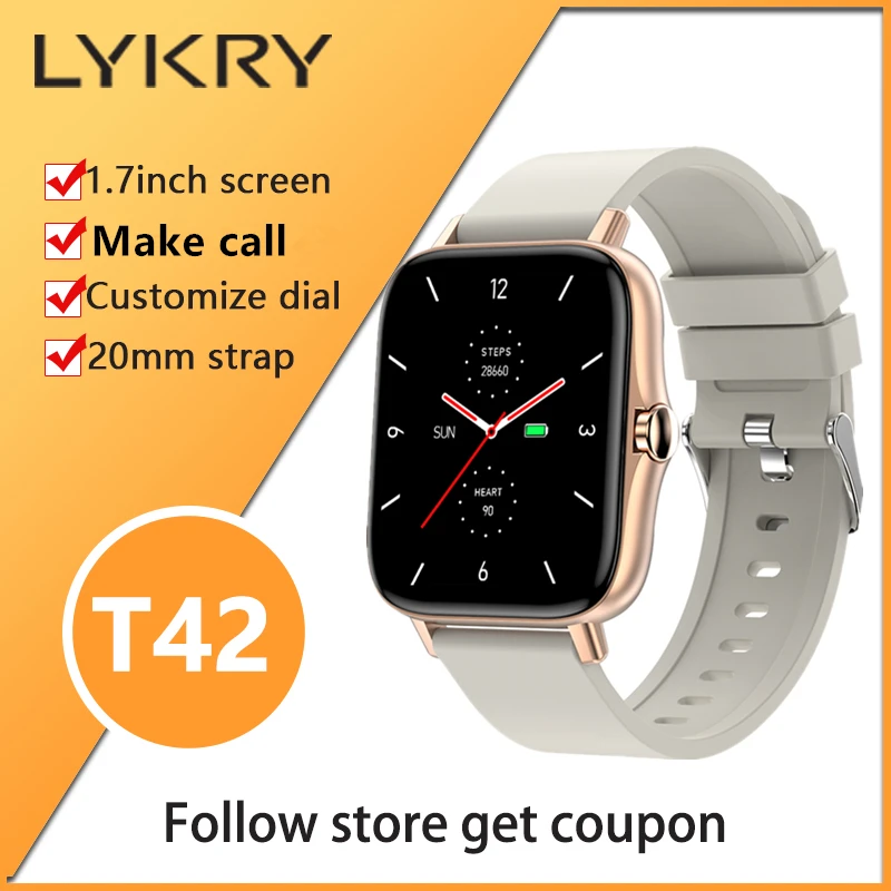 

LYKRY T42 Smart Watch 1.7 inch Screen Bluetooth-compatible Call IP67 Men Watch Women Heart Rate Fitness Tracker PK GTS 2 P8 plus