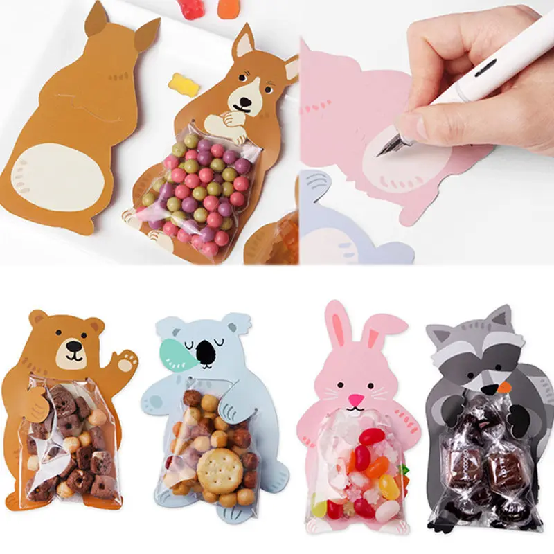 

10 pcs Cute Cartoon Animal Bear Rabbit Candy Bags Birthday Party Cookie Bag Gift Bag Baby children Birthday Party Candy Gift Bag