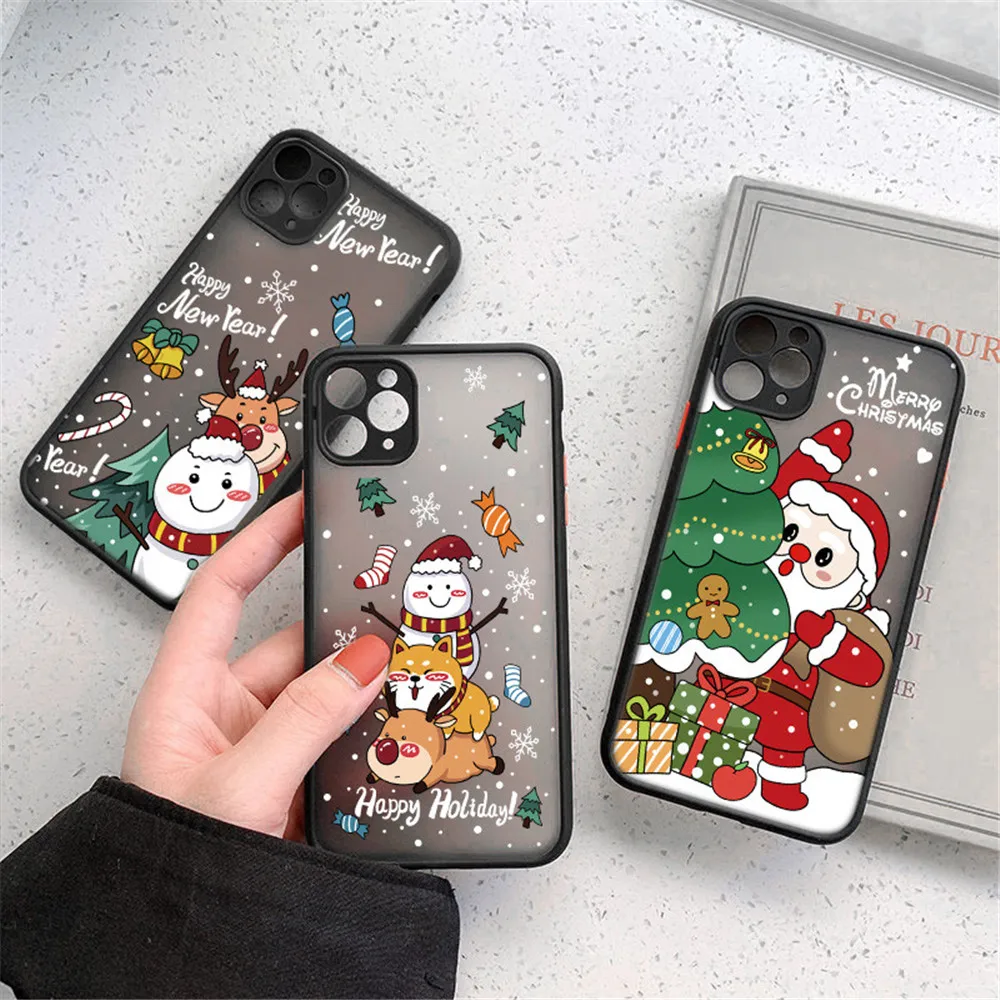 

moskado TPU+PC Christmas Snowflake Snowman Phone Case for iPhone 11 Pro Max 12 13 Mini X XS Max XR 7 8 Plus Mobile Phone Shell