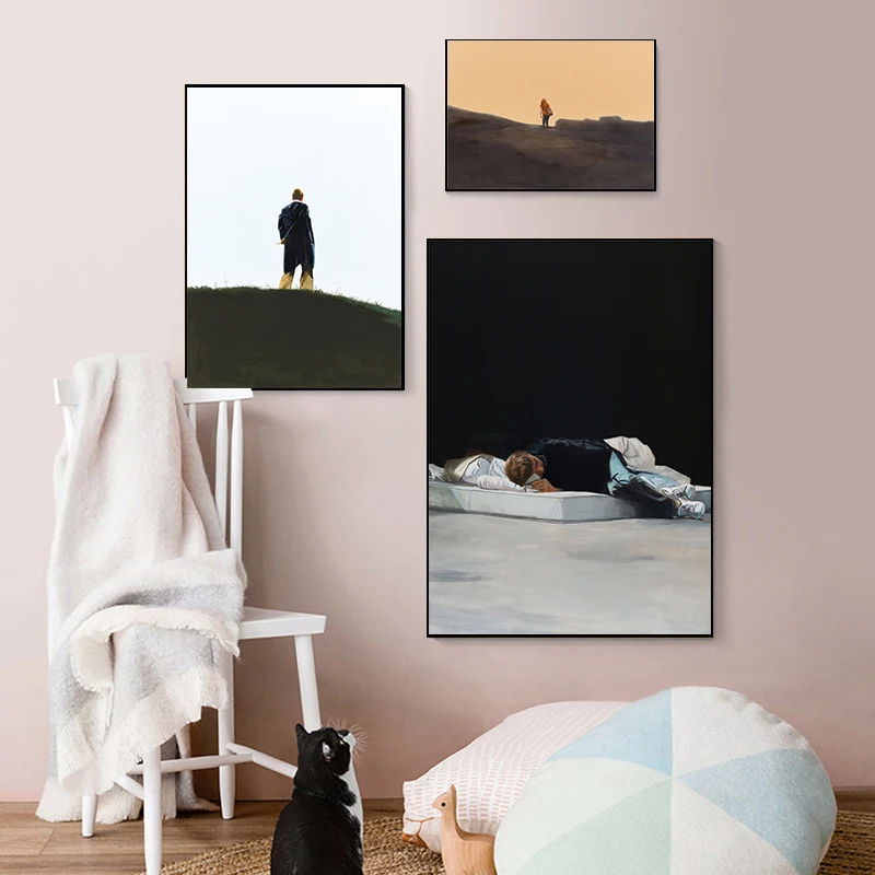 Пустыня Одинокий человек напечатанная Картина на холсте черный белый девушка