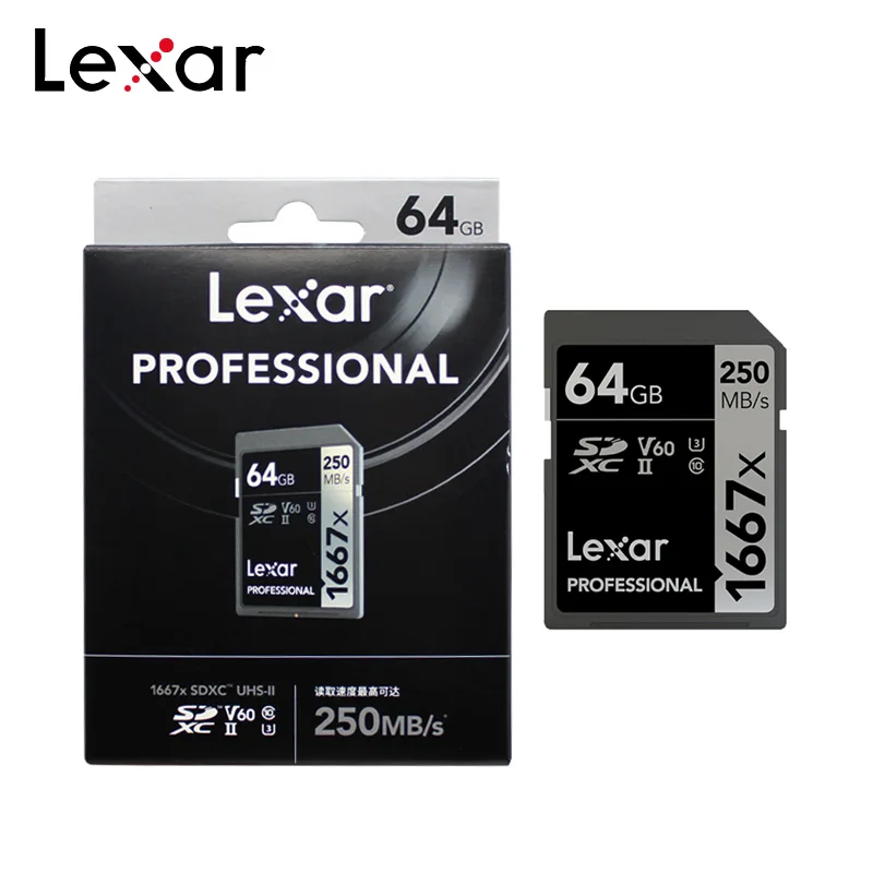Original Lexar 1667x SD Card 128GB 64GB U3 UHS-II High Speed 250MB/S Class 10 V60 256GB Flash Memory Card For 3D 4K HD Video