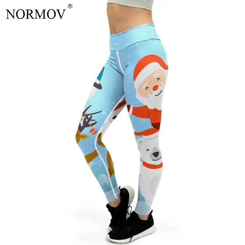 Женские леггинсы с высокой талией NORMOV зимние рождественские принтом и пуш ап