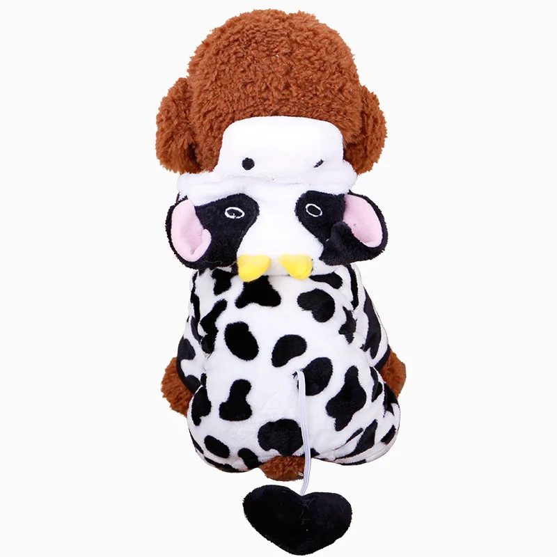 

Winter Dog Coat Dog Interesting Cow Spotted Pajamas Fluffy Dog Jumpsuit and Comfortable Soft Puppy Clothes Pet Clothing