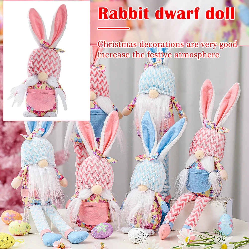 

Plush Handmade Easter Christmas Faceless Gnome Santa Xmas Tree Hanging Faceless Gnome Rabbit Doll with Bow Desktop Figurine