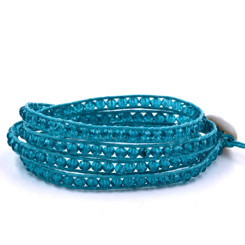 4 мм озеро синий кристалл обертывание браслет на кожаный с подвесками ручная