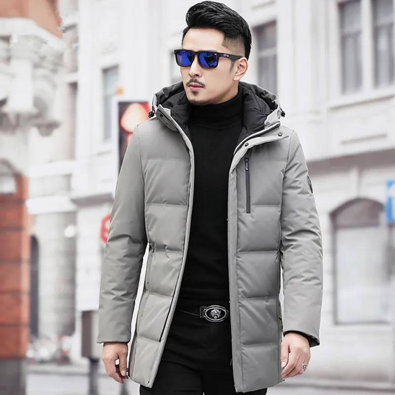 

New Men Long 90% Duck Down Jacket Men Winter Hooded Thicken Parkas Male Slim Fit Down Coats