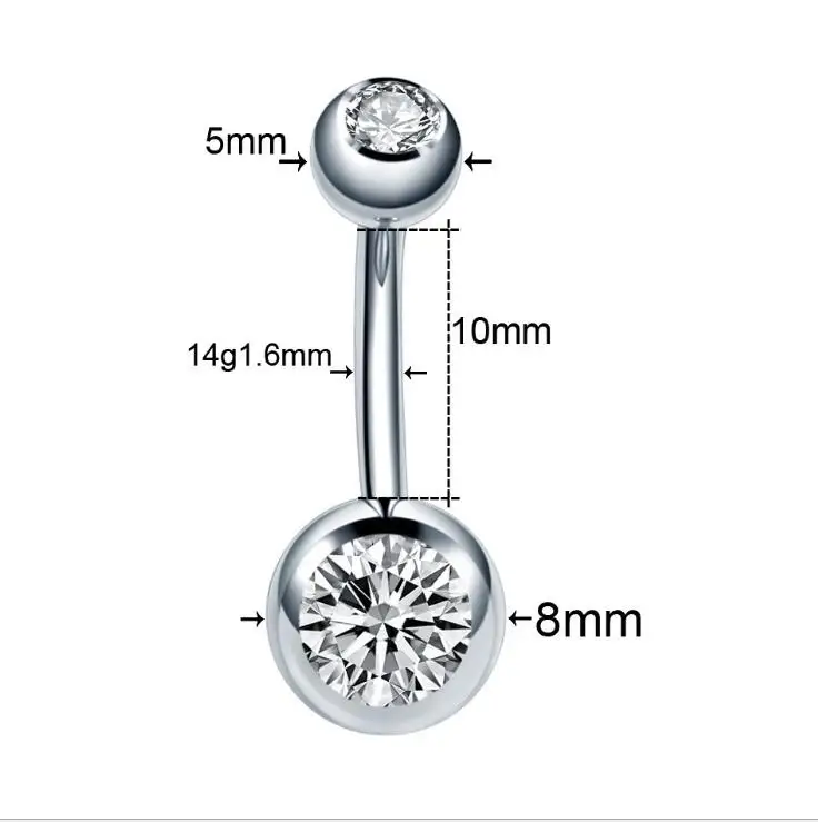 Кольцо для пирсинга пупка из хирургической стали с кристаллами и стразами 10