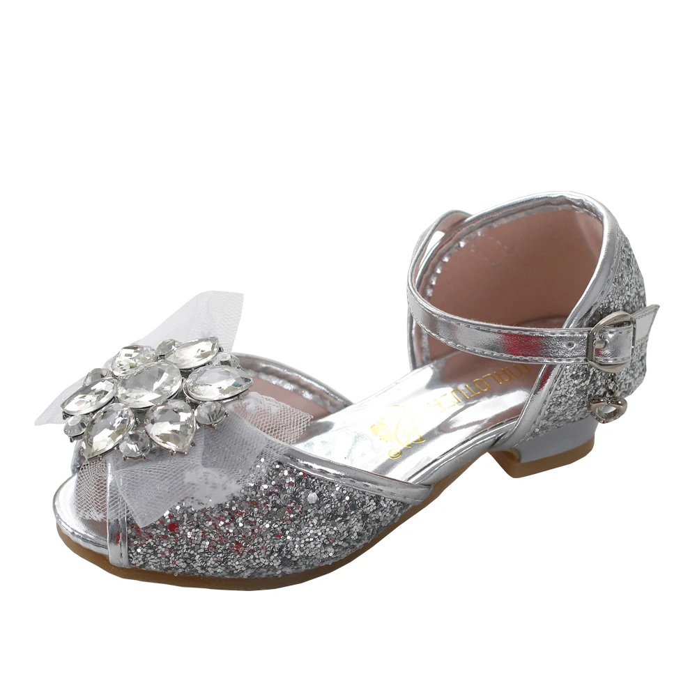 

Сандалии на высоком каблуке из искусственной кожи с открытым носком и бантом для девочек 502-183