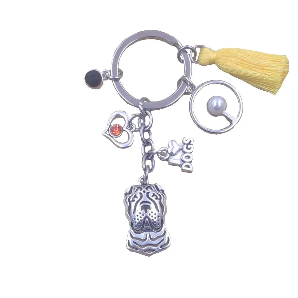 Брелок для ключей в виде собаки Шарпея китайском стиле с кисточками античный