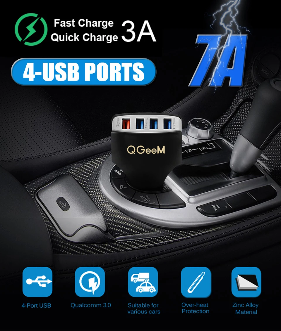 QGEEM 4USB QC 3,0 Автомобильное зарядное устройство Быстрая зарядка 3,0 Зарядка для телефона Автомобильное быстрое зарядное устройство 4 порта USB Автомобильное портативное зарядное устройство для iPhone Xiaomi