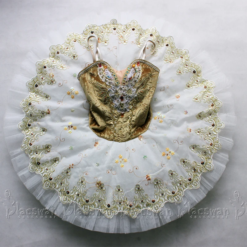 Белый и золотой профессиональный классический балетный костюм Золотая сказка