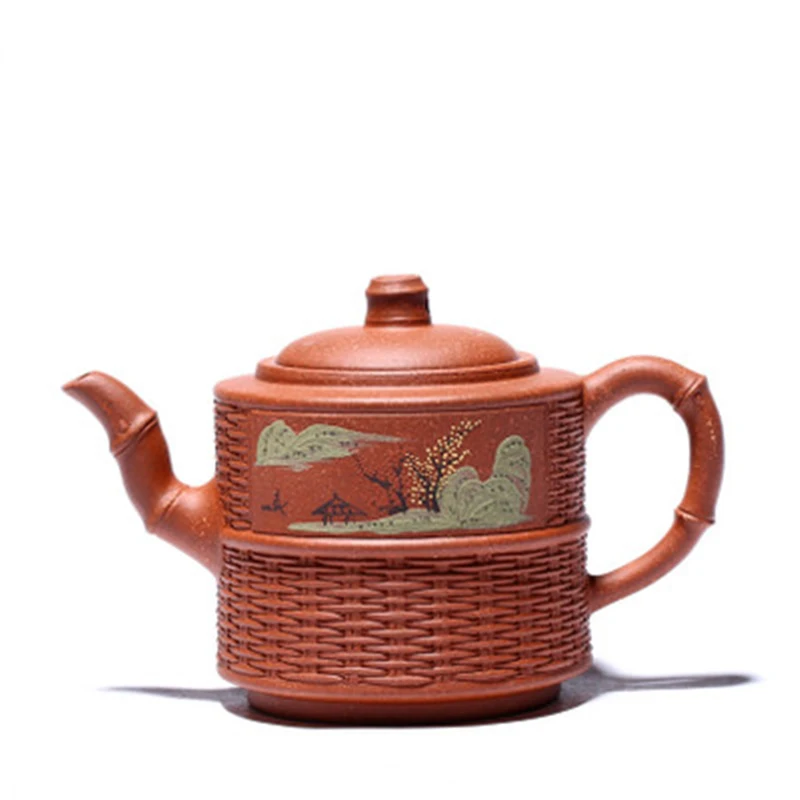 

Знаменитый чайный горшок Yixing ручной работы из сырой руды, чайный горшок с фиолетовым песком, глина, цилиндрический чайник с рисунком пейзаж...